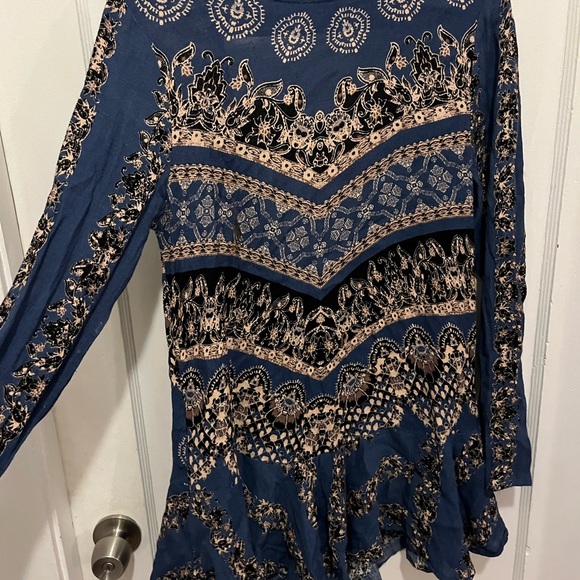 Free People Blue and Cream Backless Dress - Picture 3 of 3